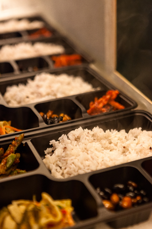 Korean dishes - a set of meal box of rice and side dishesの写真素材