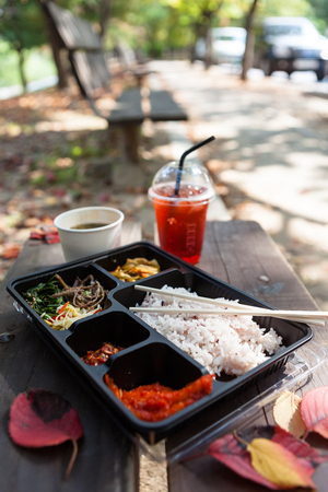 Korean dishes - a complete meal box for picnicの写真素材