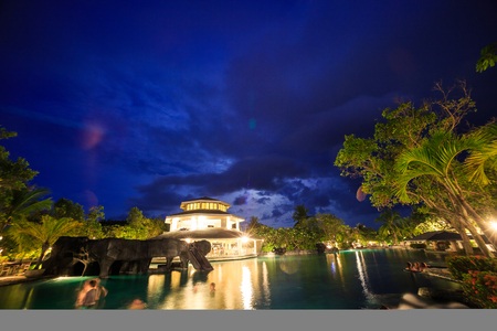 Cebu Island - Scenery of gigantic pool of resort at nightのeditorial素材