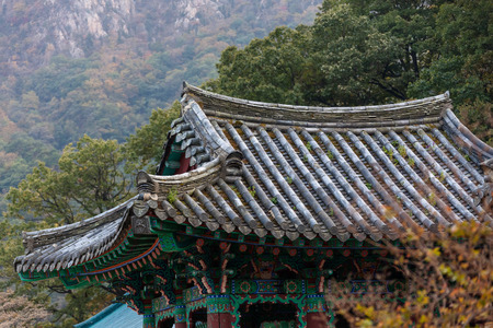 Mt. Seorak in Autumn - Scenery of temple and rocky mountainの写真素材