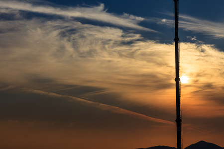 Orange color sky at sunsetの写真素材