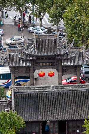 Suzhou, China - Tiled roof gate to the villageのeditorial素材