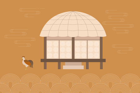 CHUSEOK, Korean Thanksgiving - Chogajip, Thatched houseのイラスト素材
