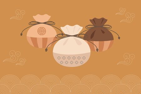 CHUSEOK, Korean Thanksgiving - Luck pouchesのイラスト素材