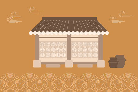 CHUSEOK, Korean Thanksgiving - Hanok, Korean traditional houseのイラスト素材