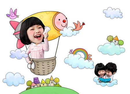 Asian young girl flyingの写真素材