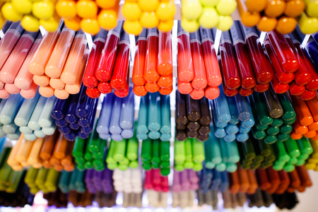 Displayed color pencils, pencils, pensの写真素材