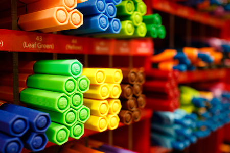 Displayed color pencils, pencils, pensの写真素材