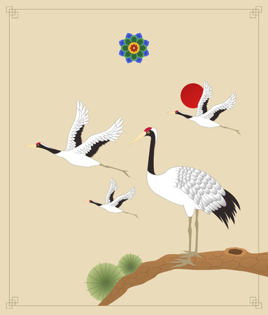 Korean traditional style folk paintingsのイラスト素材