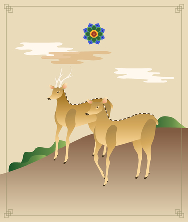 Korean traditional style folk paintingsのイラスト素材