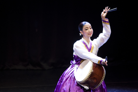 Korean traditional dancer performsの写真素材