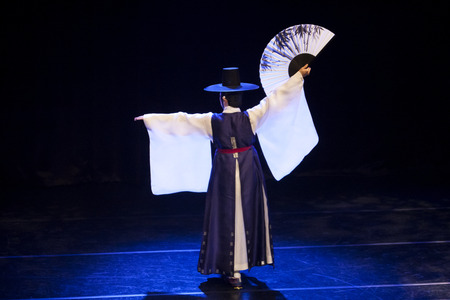 Korean traditional dancer performsの写真素材