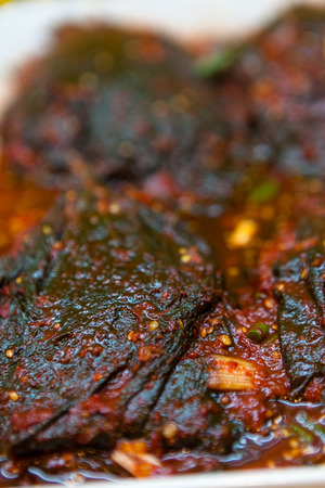 Korean food - Pickled sesame leavesの写真素材