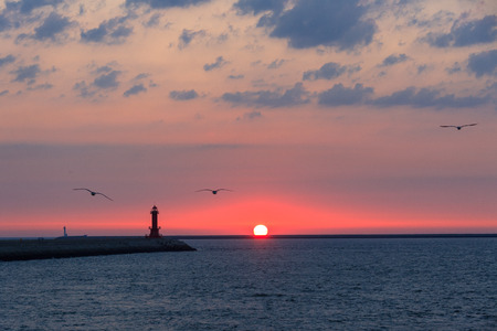 Dramatic sunset in Biheung Port,Jeollabuk-do,South Koreaの写真素材