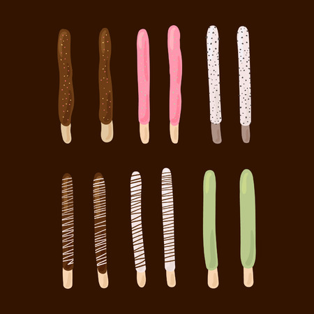 Illustration of chocolate dipped biscuit sticks.のイラスト素材