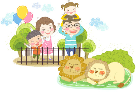 Happy family enjoying picnic at zooのイラスト素材