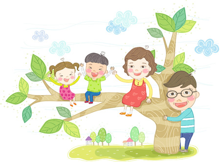 Happy family with smile on treeのイラスト素材