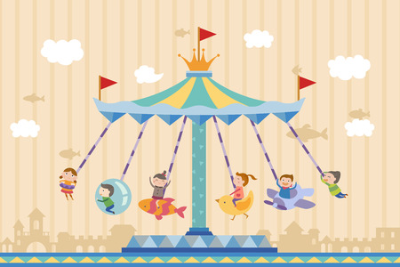 Happy children in amusement parkのイラスト素材