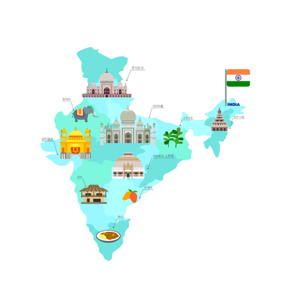 India travel collection with famous attractionsのイラスト素材