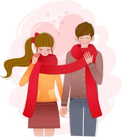 Romantic couple with muffler on winter dayのイラスト素材