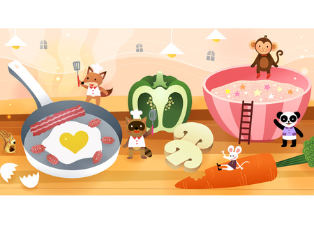 Animals cooking togetherのイラスト素材