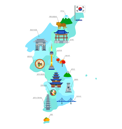 Korea travel collection with famous attractionsのイラスト素材