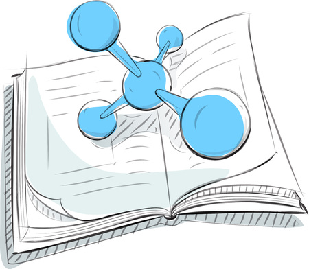 Business sketches of molecule model on bookのイラスト素材
