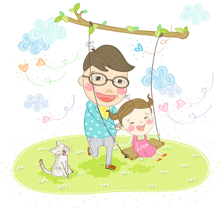 Father and daughter having a swingのイラスト素材