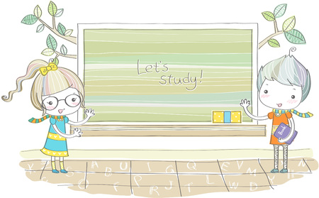 Boy and girl studying in classroomのイラスト素材