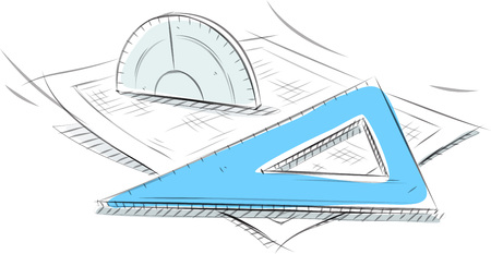 Business sketches of protractor and a set squareのイラスト素材