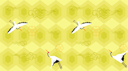 Traditional crane pattern - yellow backgroundのイラスト素材