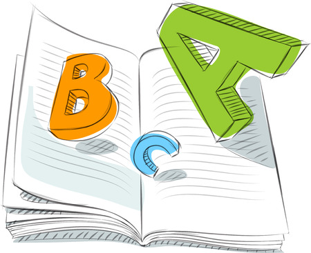 Business sketches of alphabet in bookのイラスト素材