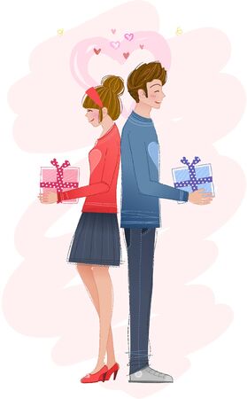 Romantic couple with surprise giftのイラスト素材