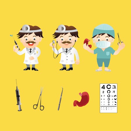Collection of doctor and icons in yellow backgroundのイラスト素材