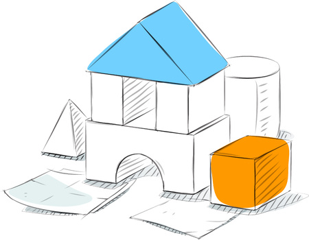 Business sketches of house toy blocksのイラスト素材