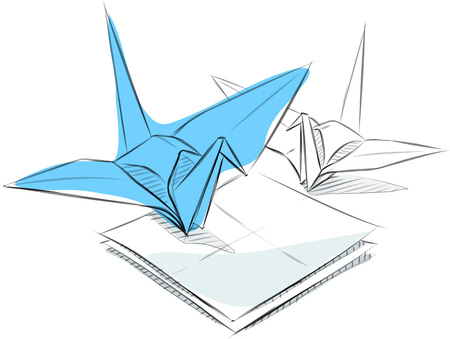 Business sketches of folded-paper craneのイラスト素材