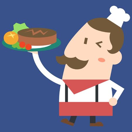 Chef with food on blue backgroundのイラスト素材