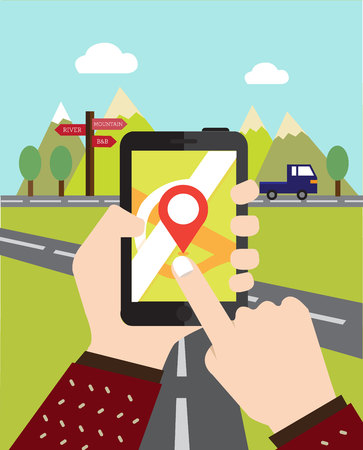 Hand holding with navigation appのイラスト素材