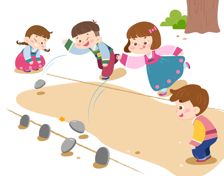 Children playing Korea traditional gameのイラスト素材