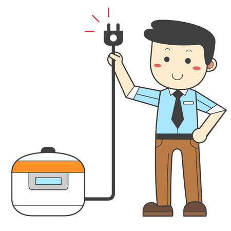 Man pulling the plug - saving energyのイラスト素材