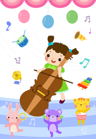 Girl performing at school music festivalのイラスト素材