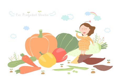 Pregnant woman eating vegetableのイラスト素材