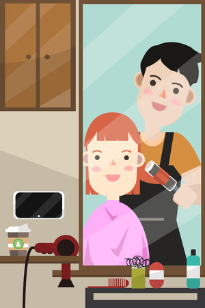 Mirror - Hairdresser make hairstyle customerのイラスト素材