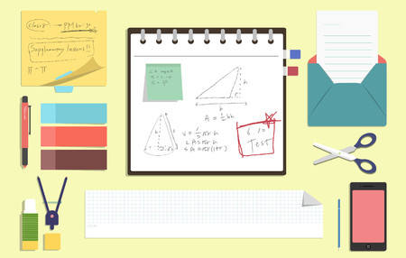 Stationery and smartphone on deskのイラスト素材