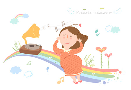 Pregnant woman listening musicのイラスト素材