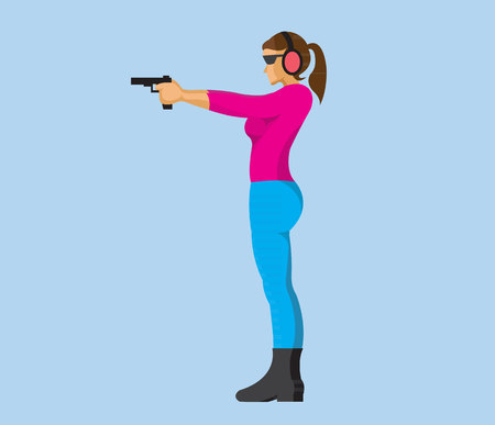 Woman shooting with gun flat designのイラスト素材
