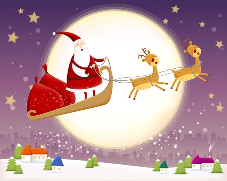 Happy Christmas with Santa and deerのイラスト素材