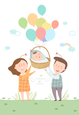 Family taking care of infant babyのイラスト素材