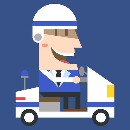 Police officer on motorcycle on blue backgroundのイラスト素材