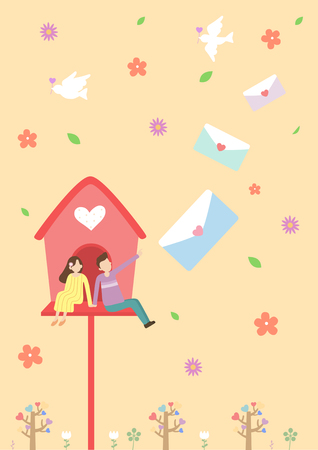 Romantic couple with love letterのイラスト素材